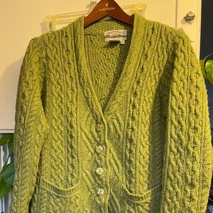 Aran Crafts Ireland Irish 100% Merino Wool Green Sweater LRG County Kildare
